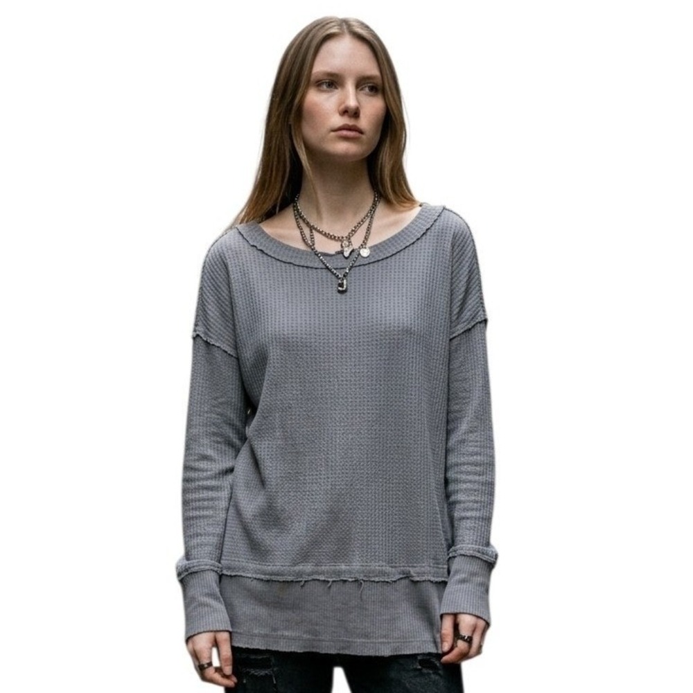 We The Free Womens size XS Oversized North Shore Thermal Knit Raw Grungecore Top